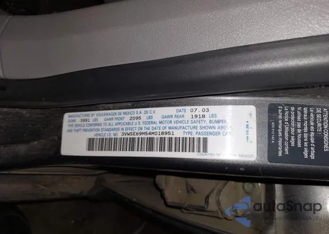 2004 Volkswagen Jetta Gls 1.8T из США, поврежденный, VIN 3VWSE69M54M018951